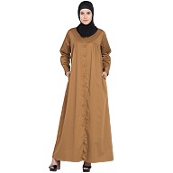 Front open Casual pleated abaya- Camel color